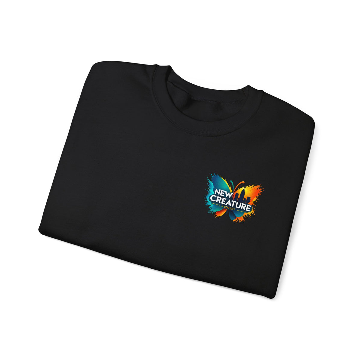 Crewneck Sweatshirt — New Creatures Colorful Butterfly Chest Logo