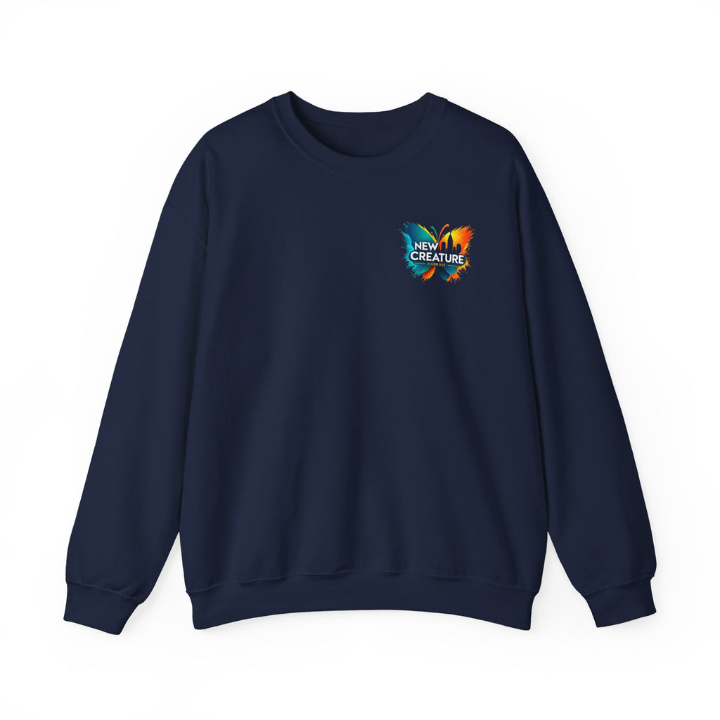 Crewneck Sweatshirt — New Creatures Colorful Butterfly Chest Logo
