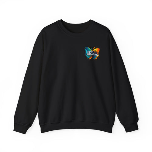 Crewneck Sweatshirt — New Creatures Colorful Butterfly Chest Logo