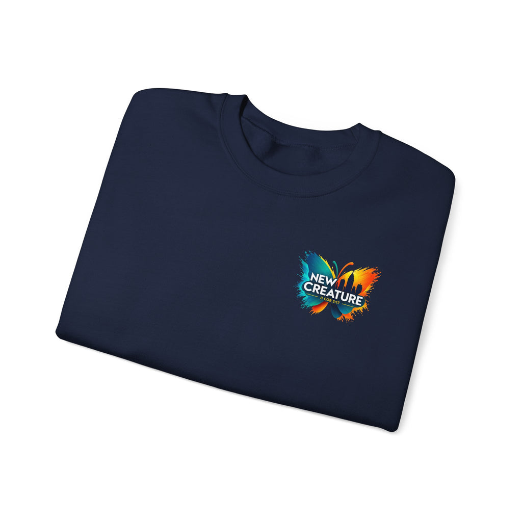 Crewneck Sweatshirt — New Creatures Colorful Butterfly Chest Logo
