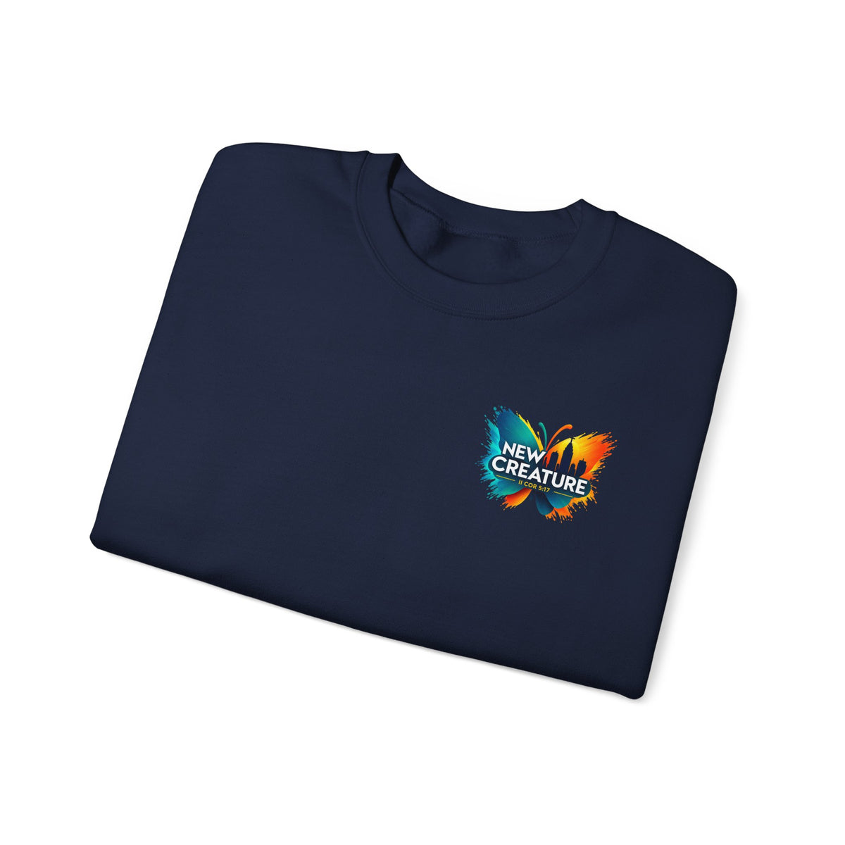 Crewneck Sweatshirt — New Creatures Colorful Butterfly Chest Logo